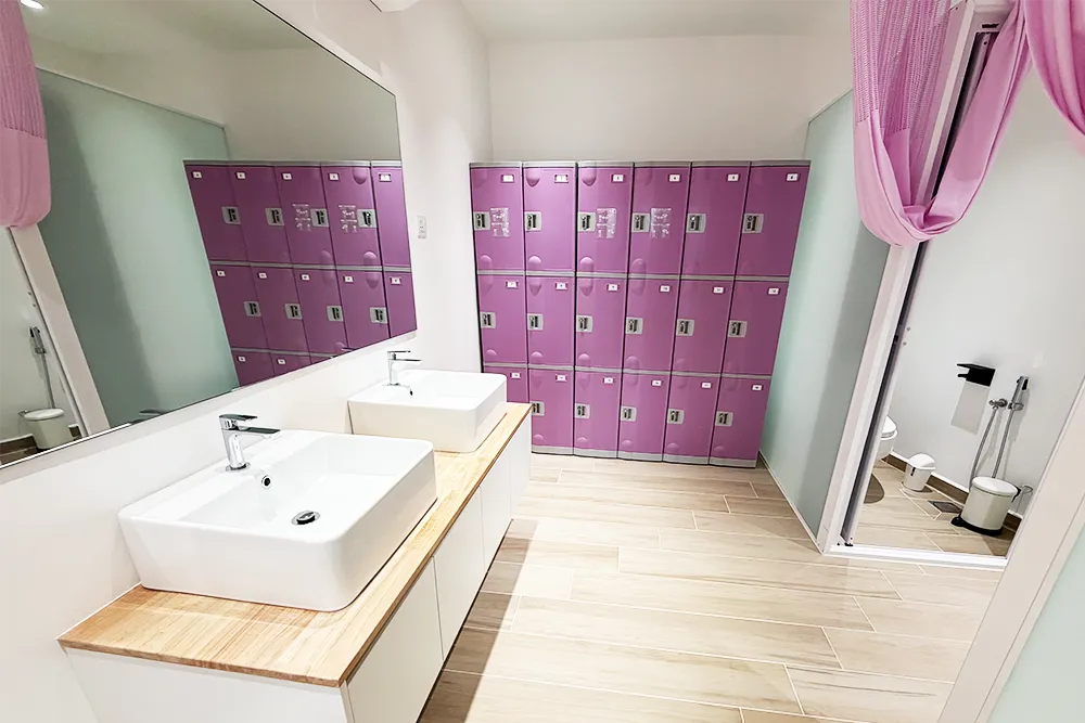 Lockers, showers, and a prayer room available